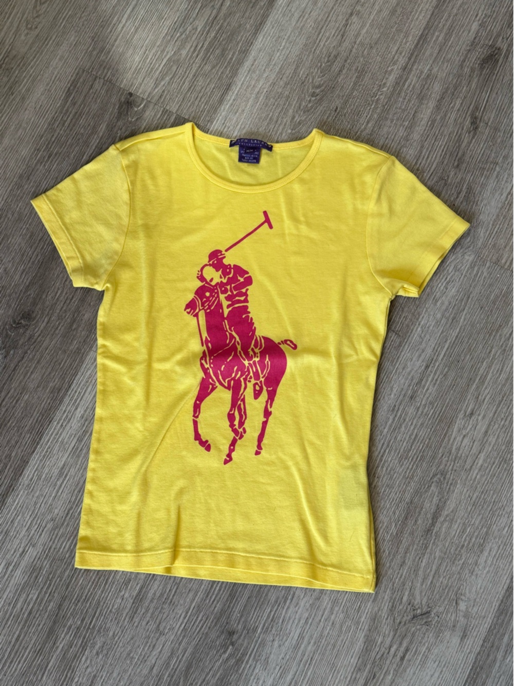 Ralph Lauren Collection Yellow Big Pony Tee Made in USA Mercerized Cotton Size M